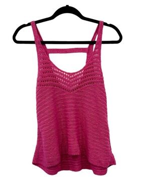 AMERICAN EAGLE Hot Pink Knit Crochet Tank Top Size Small Summer Beach Festival
